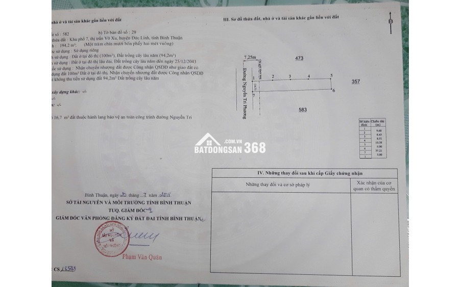 Bán đất mặt tiền huyện Đức Linh  Nguyễn Tri Phương có 100m2 ODT